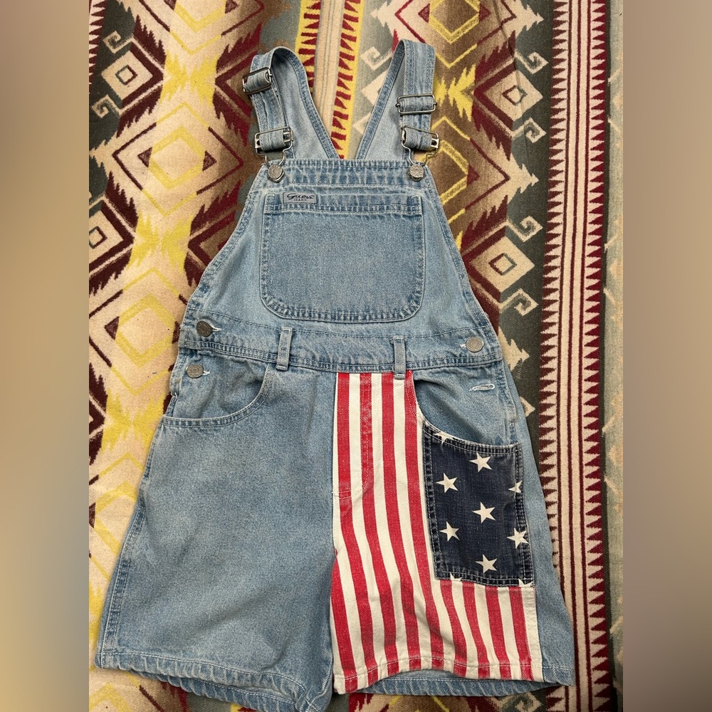 Guess Kids Denim Overalls with American Flag Design